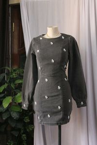 H&amp;M Gray Embellished Denim Mini Dress