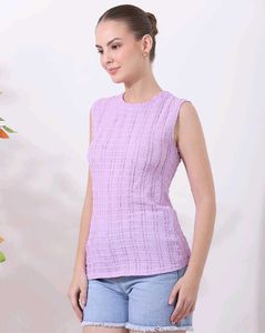 Medium Length Self Designed Eyelet Pattern Top.