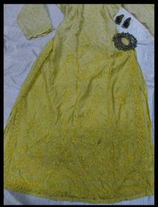 Yellow Embroidered Chinakri  Kurti