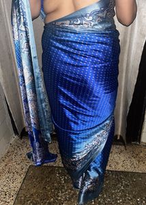 Satin Elegant Blue Polka Dot Saree