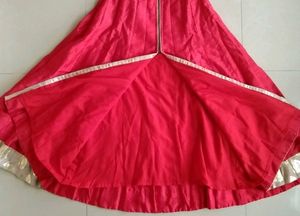 Red Zipper Gown Dress With Golden Lengha Size-M