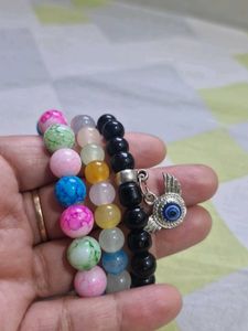 Beaded Bracelet Trio with Evil Eye Charm