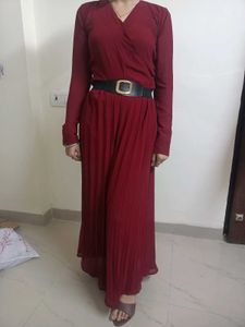 Elegant Maroon Wrap Maxi Dress