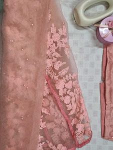 Cute Peach Floral Leheghna with Blouse &amp; Dupatta