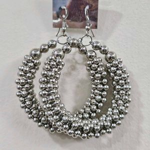 Silver Beaded Hoop Earrings