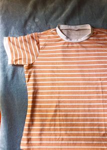 Casual Striped Printed Peach Top
