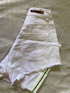 White Striped Denim Shorts