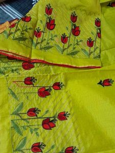 lime green embroidery saree