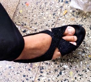 Black Glittered High Heels Sandals