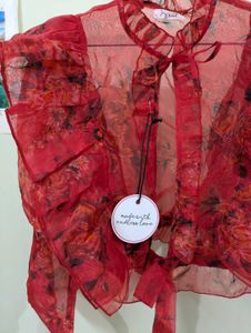 Red Floral Exaggerated Top