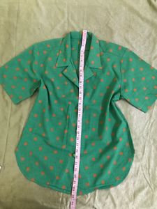 Vintage Green Polka Dot Blouse Size M