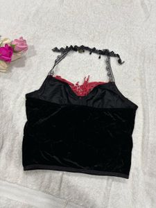 Gothic Lace Trim Halter Top
