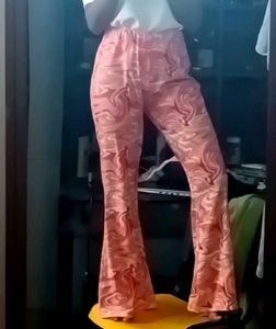 Coral Abstract Printed Flare Trousers