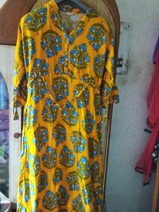 A line  Mustered Sky Blue Booti Print Kurta