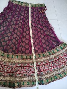 Green -Violet Lahenga Net With Brocade