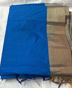 Blue Silk Saree with Gold Border