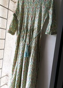 Light Green White Printed Embroidered Kurta