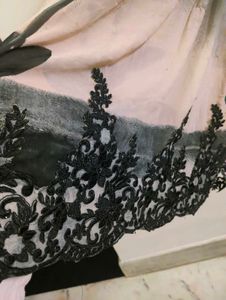 Gown With Rose Print And Embroidery Border