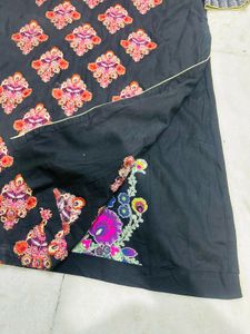 Black Color Self Embroidery Kurat