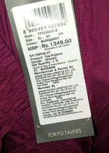 Burgundy night suit with Tags