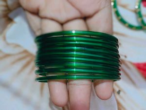 Green Bangles with Rhinestones