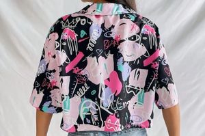Abstract Print Cropped Shirt