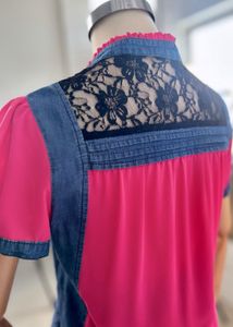 Stylish Denim &amp; Lace Top