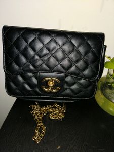 Pu Leather Sling Chanel Luxory Design Black Slimg