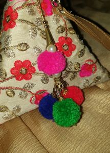 Triangular Golden Zari Embroidered Party Bag