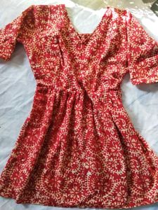 Red & Beige Printed Dress