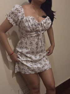 White Floral Puff Sleeve Mini Dress