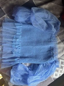 Blue Tulle Puff Sleeve Top