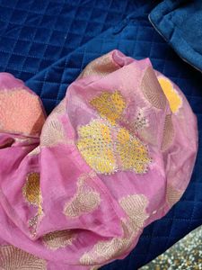 Pink Floral Banarasi Kurta With Bottom