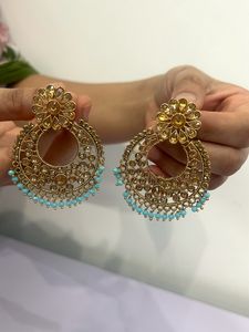 Combo Blue Earrings With Tika &amp; Layer Necklace