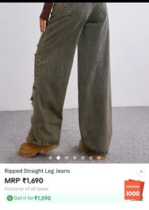 Ripped Straight Leg Jeans