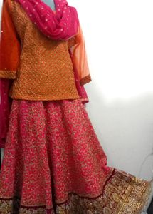 Pink Orange Heavy Embroidery Rahwari Lahenga