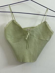 Chic Sage Green Ribbed Camisole - Size Small