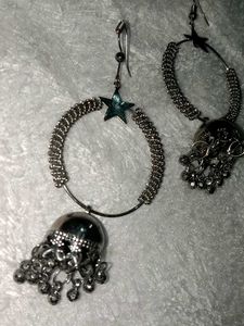 Silver Tone Star &amp; Jhumka Earrings