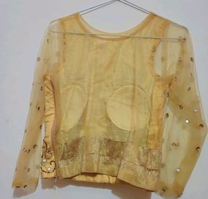Golden Blouse &amp; Brown Skirt Set For 30 Bust