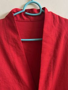 Red Kimono Style Open Top With Button Closure