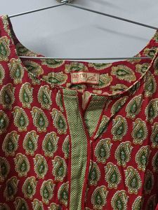 Red Printed Kurta Set - 2XL - Used Once