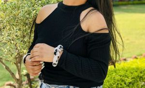 Black Shoulder Cut Top
