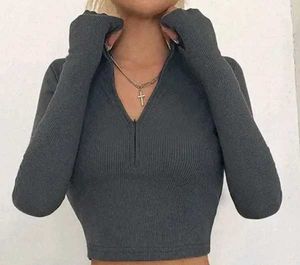 Gray Ribbed Crop Top