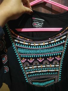 Embroidered Black Top