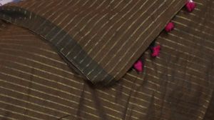Pure Handloom Dark Brown Colour Saree With GoldenStrip