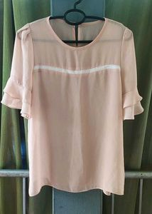 Peach Ruffle Sleeve Top