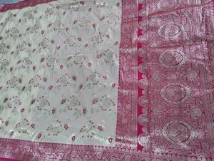 Pink &amp; Gold Banarasi Silk Saree