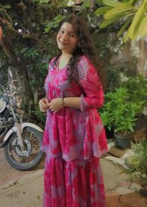 Beautiful Lavender And Pink Short Anarkali Sharara