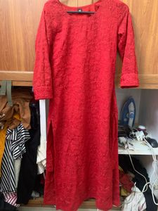 Red Embroidered Kurta