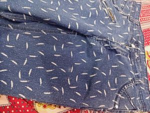 Feather Print Denim Jeans